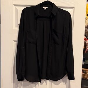 Candie's Black Long Sleeve Sheer Button-Front Blouse, Size Small